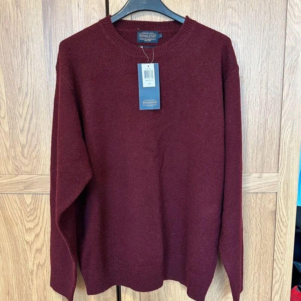 Pendleton Men’s L 100% Shetland Wool Crewneck Sweater Burgundy Washable NWT